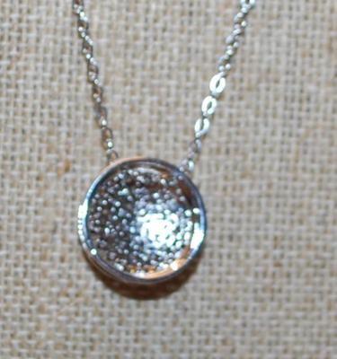 "Circle of Stones" PENDANT (¾" Diameter) on a Silver Tone Necklace Chain 17" L