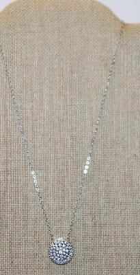 "Circle of Stones" PENDANT (¾" Diameter) on a Silver Tone Necklace Chain 17" L