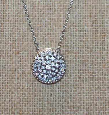 "Circle of Stones" PENDANT (¾" Diameter) on a Silver Tone Necklace Chain 17" L