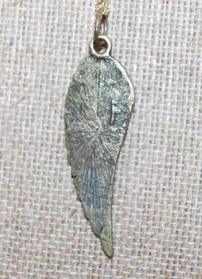 Brass Tone Bird Wing PENDANT (2" x ½") on a Gold Tone Adjustable Necklace Chain 14"-18" L