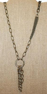 "Chain of Chains" Dark Brass Style Ring PENDANT (4") on a Necklace Chain 28" L
