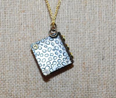 CLOSED Book PENDANT (1" x 1") on a Gold Tone Necklace Chain 18" L