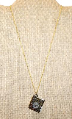 CLOSED Book PENDANT (1" x 1") on a Gold Tone Necklace Chain 18" L