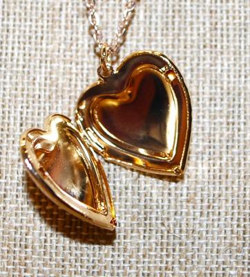 Pink Glitter Heart LOCKET PENDANT (1" x 1") on a Rose Gold necklace Chain 18" L