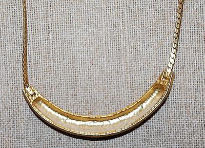 Red, Black & Gold CURVED BAR NECKLACE with Gold Tone Snake-Link Style Chain and Lobster Clasp 16" L