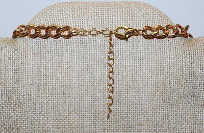 Showy Gold & White Colored TILE NECKLACE with Double Strand Holders on a Gold Tone Chain 18" L