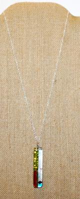 Colorful Acrylic Rectangle PENDANT (1¾" x ¼") on a Silver Tone Adjustable Necklace Chain 16"-18" L