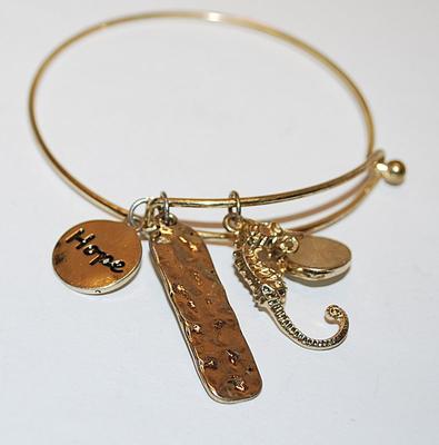 Single Wire CHARMS-STYLE BANGLE BRACELET (2¼" Opening) With "Seahorse, Hope, Dreaming of the Sea Charms