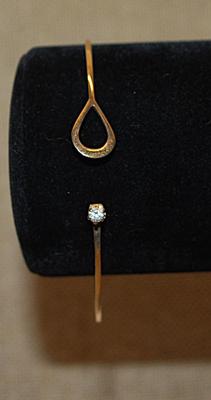 Delicate Single Stone BANGLE BRACLET with Round Clear Stone and Hook-Over Closure