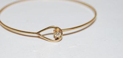 Delicate Single Stone BANGLE BRACLET with Round Clear Stone and Hook-Over Closure