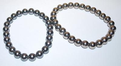 Collection of 2 Silver Tone Globes Elastic BRACELETS (2¾" Opening) in 2 Different Shades