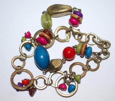Double Strand BRACELET (2½" Opening) with Brass-Tone RINGS & Assorted Colors and Shaped Beads with a Lobster Clasp