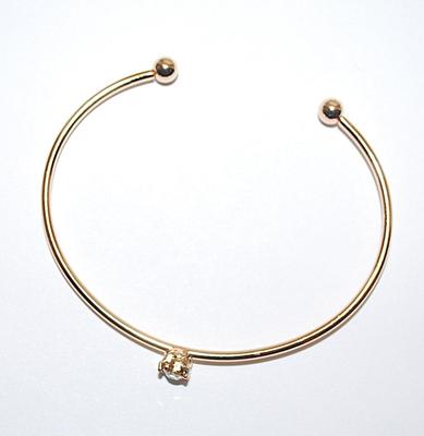 Single 4-Prong Round Clear Stone BRACELET (2½" Opening) on an OPEN-ENDED Gold Tone Setting