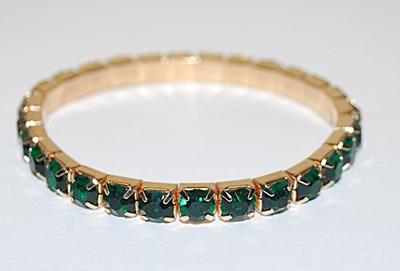Beautiful Infinity-Style Green Square Beveled Stones ELASTIC BRACELET (2" Opening) with a Gold Tone Setting