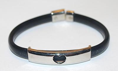 Metal "HEART" BRACELET with Silver Tone Bar, Black Rubberized Surround and "Twist T" Closure