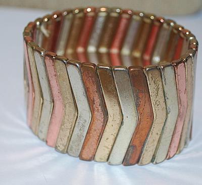 VINTAGE Gold, Silver, Rose Gold & Brass Colored Stretch BRACELET (2⅛" Opening) with Alternating Segments