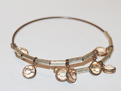 Coral Colored Dangle Stones Wrap-Around BRACELET (2½" Opening) with Tube Spacers on a Brass-Tone Setting