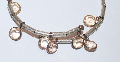 Coral Colored Dangle Stones Wrap-Around BRACELET (2½" Opening) with Tube Spacers on a Brass-Tone Setting