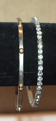 VINTAGE Collection of 2 BRACELETS (2½" Opening) Clear Stones on a Silver Tone Settings