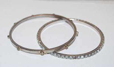 VINTAGE Collection of 2 BRACELETS (2½" Opening) Clear Stones on a Silver Tone Settings