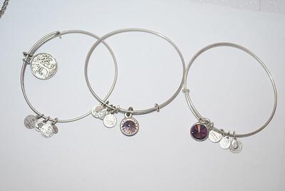 Collection of 3 Marked "Alex & Ani ©" BRACELETS (2½" Opening) with Assorted Charms and Stones on Silver Tone Settings