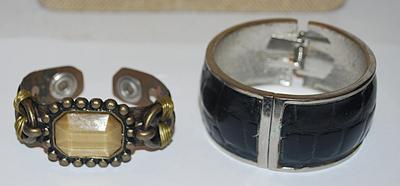 VINTAGE Collection of 2 CUFF BRACELETS - with Large Stone and Metal Accents-Great for a Crafter to Work on