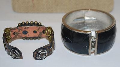 VINTAGE Collection of 2 CUFF BRACELETS - with Large Stone and Metal Accents-Great for a Crafter to Work on