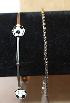 Marked "CARA NY" Silver Tone BRACELET (2½" Opening) and Silver Tone Flexible Soccer Bracelet