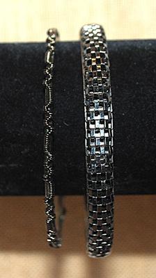 Collection of 2 BLACK BRACELETS (-2½"+ Opening) in "Checkered & Spiral Styles