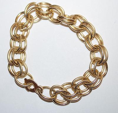 Gold Tone DOUBLE LINKS BRACELET (2" Opening) with OVERLAPING Style Clasp