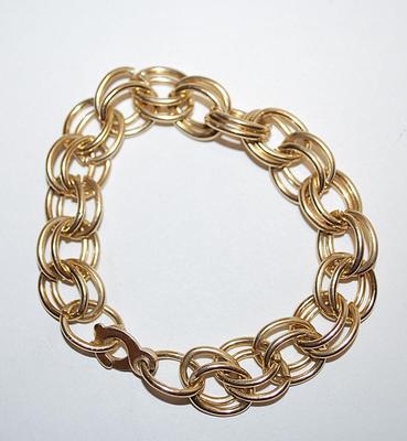 Gold Tone DOUBLE LINKS BRACELET (2" Opening) with OVERLAPING Style Clasp