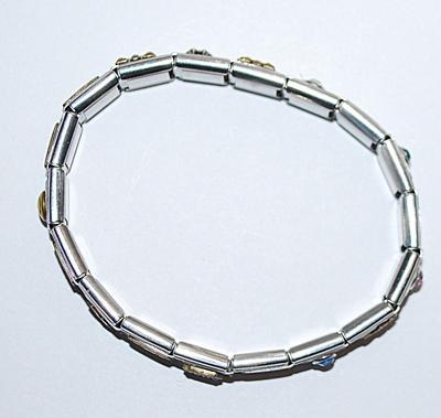 Bejeweled Segmented Elastic BRACELET (2¼" Opening) with Charms-Style Panels of "Mom, Friend, USA, Etc.