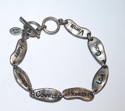 Marked "COOKIE LEE ©" WORDS Reversible BRACELET (2¾" Opening) with "Happy, Virtue, Love, Honesty, Etc. with Toggle Clasp