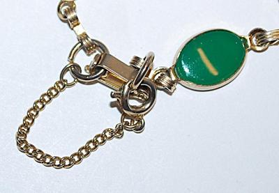 Green Enamel Ovals BRACELET (2" Opening) with SNAP Clasp + LOCKING SAFETY CHAIN
