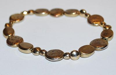 Gold Tone "PITTED OVALS & CIRCLES" ELASTIC BRACELET (2½"+ Opening) with Prism Spacers