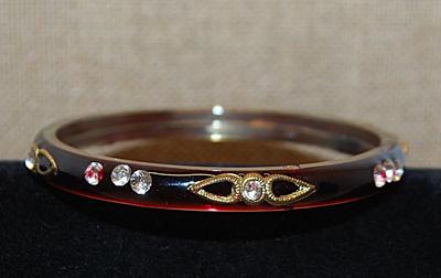 Brown Acrylic Cuff BRACELET (2½" Circ.) with Clear Stones Design - NOTE: SOME RED STAINING