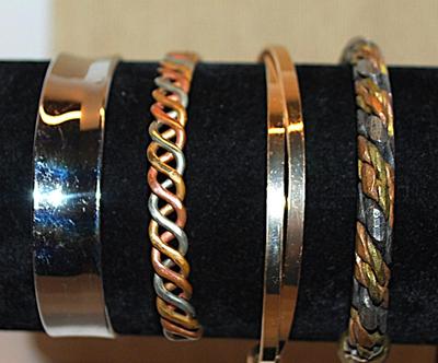 Collection of 4 Assorted CUFF BRACELETS (-2½"+ Opening) with Both Twisted and Smooth Gold, Silver and Rose Gold Tones