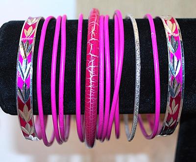 Collection of 13 Mostly PINK BANGLE BRACELETS (-2½"+ Opening)