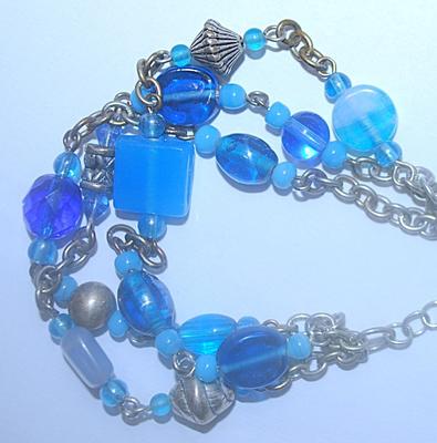 Triple Strands Blue Stones BRACELET (2½" Opening) with Silver Tone Accents and Lobster Clasp