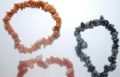Collection of 3 ELASTIC Irregular Shaped Stones BRACELETS (2½" to 4" Opening) in Rust, Orange and Black Colors