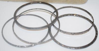 Collection of 5 Black BANGLE BRACELETS (2½" Opening) with Assorted Finishes