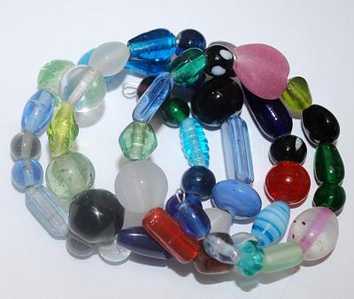 Mixed Colors WRAP-AROUND BRACELET (2"+ Opening) with 3 Strands Assorted Bead Shapes