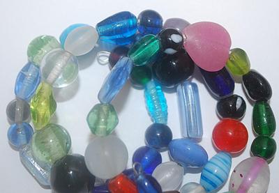 Mixed Colors WRAP-AROUND BRACELET (2"+ Opening) with 3 Strands Assorted Bead Shapes