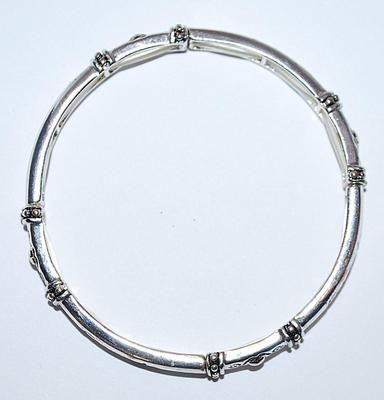 Silver Tone Elastic "FRIENDS" BRACELET (2¼" Opening) - Marked "FRIENDS" ON 4 Segments + Graphic Designs on the...