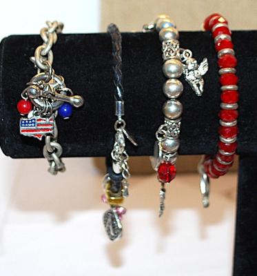 Collection of 4 Charm-Style BRACELETS (2¼" Average Opening) with Red Hearts, Angels, USA Flag & Pink Bowtie Charms