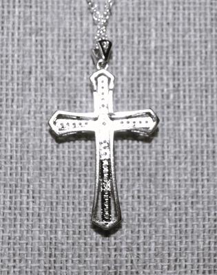 Single Center Stone Cross PENDANT (1½" x 1") with Lots of Clear Stone Accent Chips on a Silver Tone Adjustable Necklace Chain...