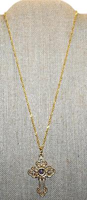 Bright Gold Colored "TABERNACLE" CROSS/PENDANT (2" x 1¼") on a Gold Tone Necklace Chain 18" L