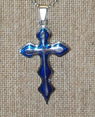 Silver on Blue Cross PENDANT (3 " x 1 ¼") on a Silver Necklace 23" L