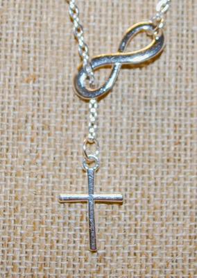 Silver Plated Infinity & Cross PENDANTS (1") on a Silver Tone Chain 18" L
