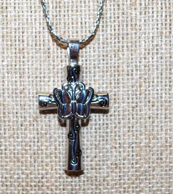 Cremation Ashes Memorial Stainless Steel Butterfly Cross PENDANT (1½" x ¾") on a Necklace Chain 22" L